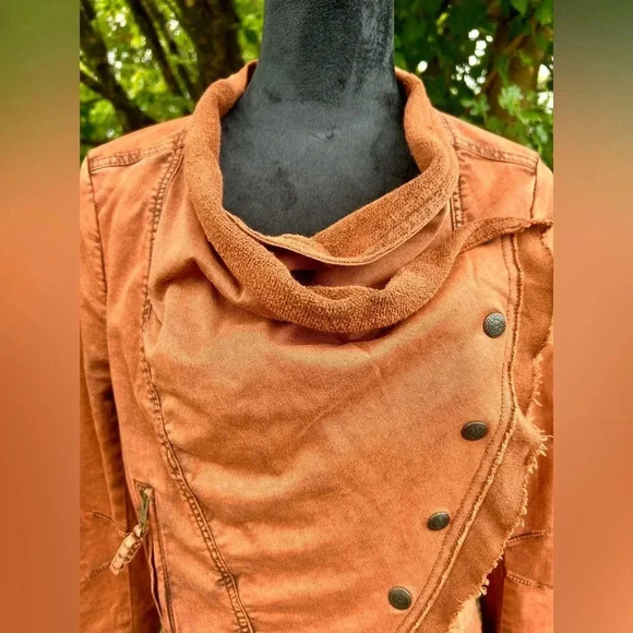 Free People Boho Collapsing Twill Raw Edge Jacket Hanna Rustic Orange Sz XS 006 - Picture 6 of 9